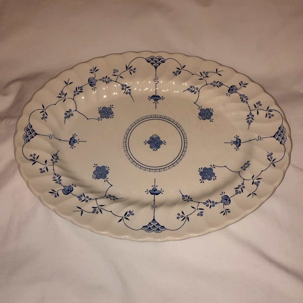 Myott Finlandia Floral Serving Platter - White and Blue Heavy GORGEOUS England